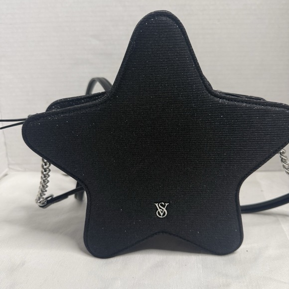 VICTORIA'S SECRET STAR CROSSBODY BAG GLITTER BLACK Sparkle Chain Party Glam VS - Picture 2 of 12